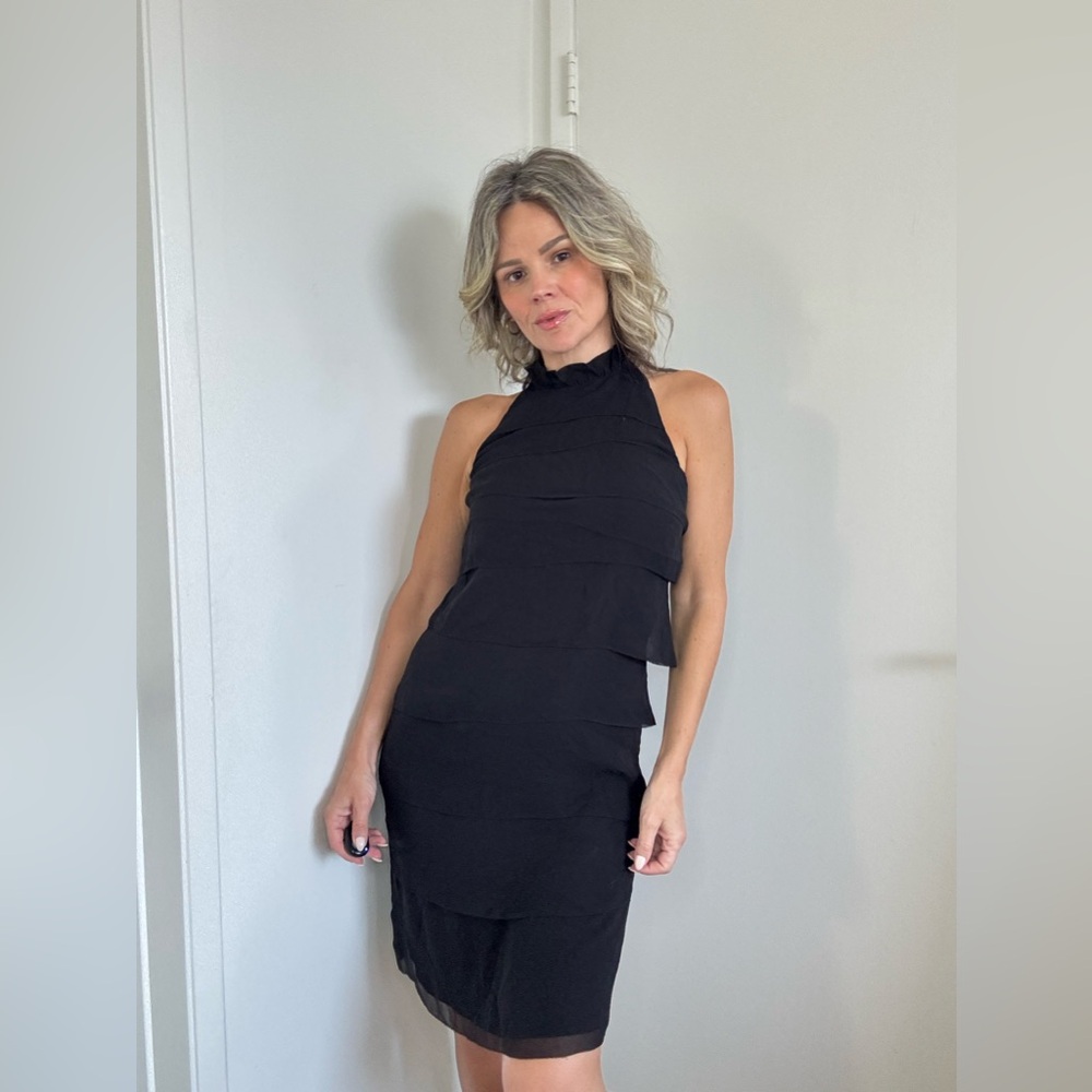 Vince Black Silk Crepe De Chine Tiered
Dress